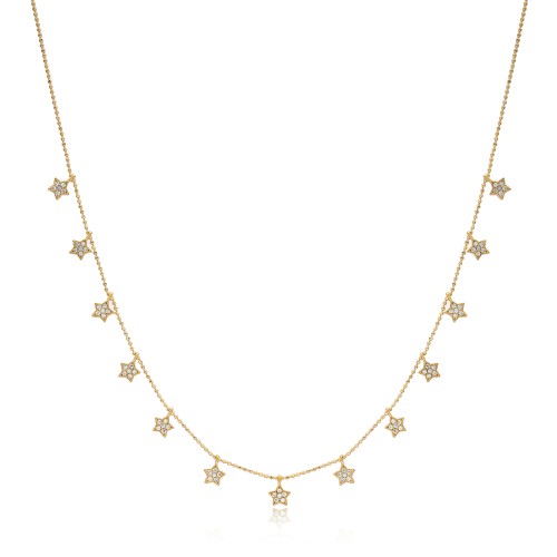 Zircon Stone Star Charm Shaker Necklace Wholesale Turkish Handcrafted 14K Gold Jewelry